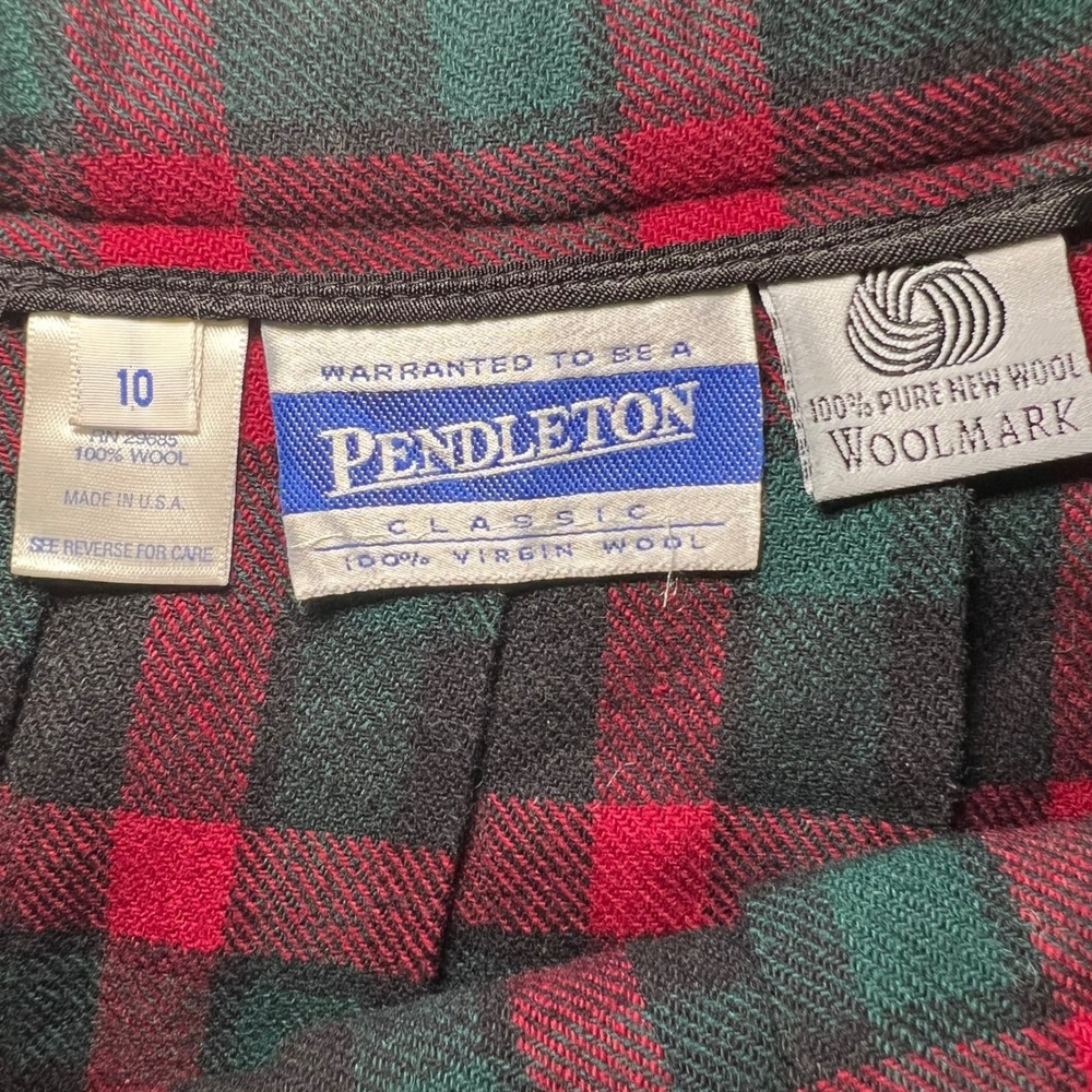 Vintage Pendleton Wool Plaid Pleated Midi Skirt Red Green Tartan Size 10 USA - Picture 5 of 8